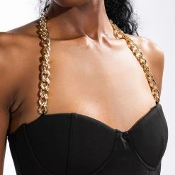 GAME TIME RHINESTONE STRAP BODYSUIT -helmut shop game time rhinestone strap bodysuit black 6 6