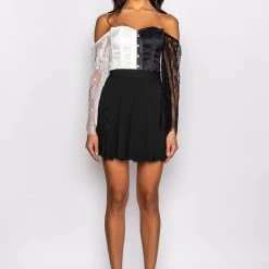 GINGER LACE PANEL PLEATED MINI SKIRT -helmut shop ginger lace panel pleated mini skirt black 7 7