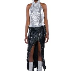 GIULIA FAUX LEATHER ZIPPER DETAIL MAXI SKIRT -helmut shop giulia faux leather zipper detail maxi skirt black 3 3