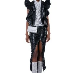 GIULIA FAUX LEATHER ZIPPER DETAIL MAXI SKIRT -helmut shop giulia faux leather zipper detail maxi skirt black 4 4