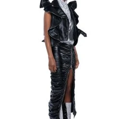 GIULIA FAUX LEATHER ZIPPER DETAIL MAXI SKIRT -helmut shop giulia faux leather zipper detail maxi skirt black 6 6