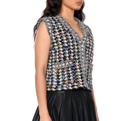 GLAM LIFE ONLY GEM SWEATER VEST -helmut shop glam life only gem sweater vest black multi 2 2