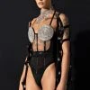 GLITCH IN THE MATRIX RHINESTONE MESH HALTER BODYSUIT -helmut shop glitch in the matrix rhinestone mesh halter bodysuit black multi 1 1 c1