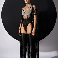 GLITCH IN THE MATRIX RHINESTONE MESH HALTER BODYSUIT -helmut shop glitch in the matrix rhinestone mesh halter bodysuit black multi 2 2 c1