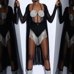 GLITCH IN THE MATRIX RHINESTONE MESH HALTER BODYSUIT -helmut shop glitch in the matrix rhinestone mesh halter bodysuit black multi 2 2 c1 c1