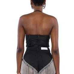 GLITCH IN THE MATRIX RHINESTONE MESH HALTER BODYSUIT -helmut shop glitch in the matrix rhinestone mesh halter bodysuit black multi 9 9 c1