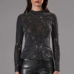 GLITZ LONG SLEEVE MESH TOP 12 GLITZ LONG SLEEVE MESH TOP -helmut shop glitz long sleeve mesh top black 4 4