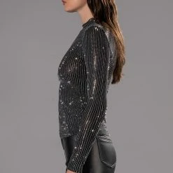 GLITZ LONG SLEEVE MESH TOP 13 GLITZ LONG SLEEVE MESH TOP -helmut shop glitz long sleeve mesh top black 5 5