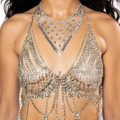 GODDESS RHINESTONE TOP -helmut shop goddess rhinestone top silver 3 3