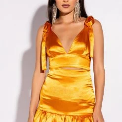 GOLDEN HOUR TIE SLEEVE CROP TOP -helmut shop golden hour tie sleeve crop top yellow 2 2