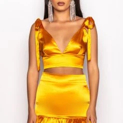 GOLDEN HOUR TIE SLEEVE CROP TOP -helmut shop golden hour tie sleeve crop top yellow 4 4