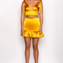 GOLDEN HOUR TIE SLEEVE CROP TOP -helmut shop golden hour tie sleeve crop top yellow 8 8