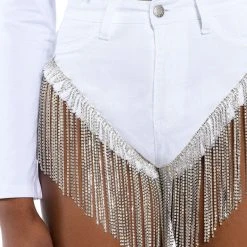 GONNA LOVE ME WATERFALL RHINESTONE DENIM SHORT -helmut shop gonna love me waterfall rhinestone denim short white 10 10