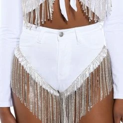 GONNA LOVE ME WATERFALL RHINESTONE DENIM SHORT -helmut shop gonna love me waterfall rhinestone denim short white 3 3 c1 c1 c1 c1