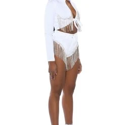 GONNA LOVE ME WATERFALL RHINESTONE DENIM SHORT -helmut shop gonna love me waterfall rhinestone denim short white 6 6 c1 c1