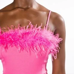 GOTTA CRUSH FEATHER TRIM WIDE LEG JUMPSUIT -helmut shop gotta crush feather trim wide leg jumpsuit pink 6 6