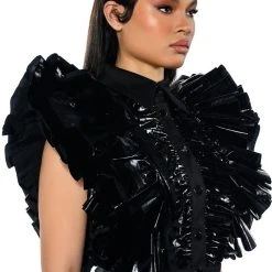 GREATEST SHOW RUFFLE BUTTON DOWN BLOUSE -helmut shop greatest show ruffle button down blouse black 2 2