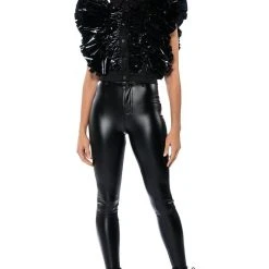 GREATEST SHOW RUFFLE BUTTON DOWN BLOUSE -helmut shop greatest show ruffle button down blouse black 3 3