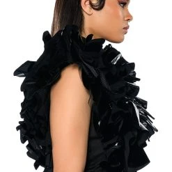 GREATEST SHOW RUFFLE BUTTON DOWN BLOUSE -helmut shop greatest show ruffle button down blouse black 5 5