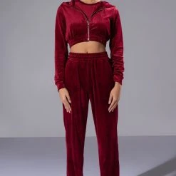 GRETCHEN ZIP UP CROPPED HOODIE -helmut shop gretchen zip up cropped hoodie dark red 4 4