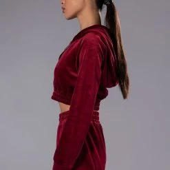 GRETCHEN ZIP UP CROPPED HOODIE -helmut shop gretchen zip up cropped hoodie dark red 5 5