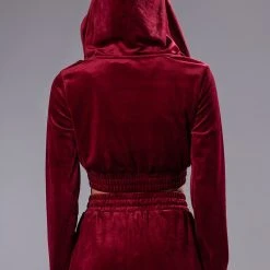 GRETCHEN ZIP UP CROPPED HOODIE -helmut shop gretchen zip up cropped hoodie dark red 6 6