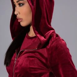 GRETCHEN ZIP UP CROPPED HOODIE -helmut shop gretchen zip up cropped hoodie dark red 7 7