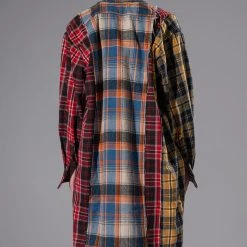 GRUNGE GIRL MIXED PATCHWORK OVERSIZED LONG PLAID TOP -helmut shop grunge girl mixed patchwork oversized long plaid top blue 7 7