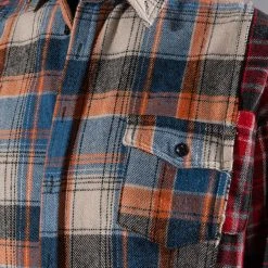 GRUNGE GIRL MIXED PATCHWORK OVERSIZED LONG PLAID TOP -helmut shop grunge girl mixed patchwork oversized long plaid top blue 8 8