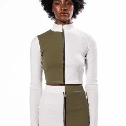 HALF N HALF ZIPPER TOP -helmut shop half n half zipper top white multi 5 5