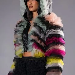 STATEMENT LAYERED RUFFLE BLOUSE -helmut shop happier than ever layered ruffle statement blouse black multi 3 3