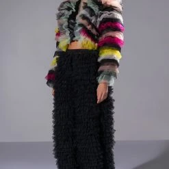 STATEMENT LAYERED RUFFLE BLOUSE -helmut shop happier than ever layered ruffle statement blouse black multi 4 4