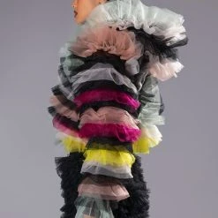 STATEMENT LAYERED RUFFLE BLOUSE -helmut shop happier than ever layered ruffle statement blouse black multi 5 5