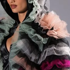 STATEMENT LAYERED RUFFLE BLOUSE -helmut shop happier than ever layered ruffle statement blouse black multi 7 7