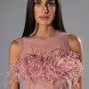 HAPPILY EVER AFTER SLEEVELESS FEATHER TOP IN BLUSH -helmut shop happily ever after sleeveless feather top in blush blush 1 1 c1