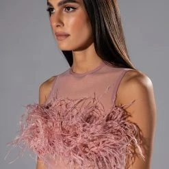 HAPPILY EVER AFTER SLEEVELESS FEATHER TOP IN BLUSH -helmut shop happily ever after sleeveless feather top in blush blush 2 2 c1