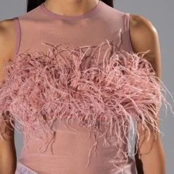 HAPPILY EVER AFTER SLEEVELESS FEATHER TOP IN BLUSH -helmut shop happily ever after sleeveless feather top in blush blush 8 8 c1