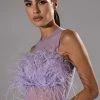 HAPPILY EVER AFTER SLEEVELESS FEATHER TOP IN LIGHT PURPLE