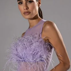 HAPPILY EVER AFTER SLEEVELESS FEATHER TOP IN LIGHT PURPLE