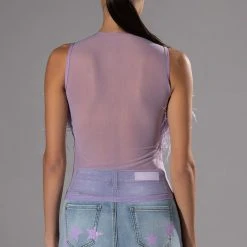 HAPPILY EVER AFTER SLEEVELESS FEATHER TOP IN LIGHT PURPLE -helmut shop happily ever after sleeveless feather top in light purple light purple 5 5