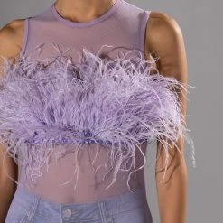 HAPPILY EVER AFTER SLEEVELESS FEATHER TOP IN LIGHT PURPLE -helmut shop happily ever after sleeveless feather top in light purple light purple 6 6