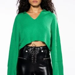 HAPPY GO LUCKY HOODED CROPPED SWEATER 15 HAPPY GO LUCKY HOODED CROPPED SWEATER -helmut shop happy go lucky hooded cropped sweater green 5 5