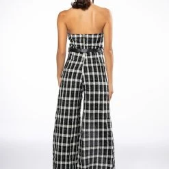 HARLEY STRAPLESS WIDE LEG HIGH SLIT JUMPSUIT -helmut shop harley strapless wide leg high slit jumpsuit white black 4 4