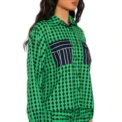 HATTIE CONTRAST BUTTON DOWN BLOUSE -helmut shop hattie contrast button down blouse multi 2 2