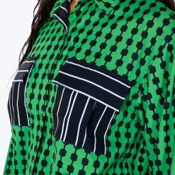 HATTIE CONTRAST BUTTON DOWN BLOUSE -helmut shop hattie contrast button down blouse multi 7 7