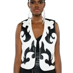 HEART IN THE HIGHLANDS WESTERN FAUX LEATHER VEST -helmut shop heart in the highlands western faux leather vest white black 5 5