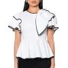 HEAVEN SENT SHORT SLEEVE PEPLUM BLOUSE -helmut shop heaven sent short sleeve peplum blouse white 1 1