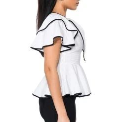 HEAVEN SENT SHORT SLEEVE PEPLUM BLOUSE -helmut shop heaven sent short sleeve peplum blouse white 5 5