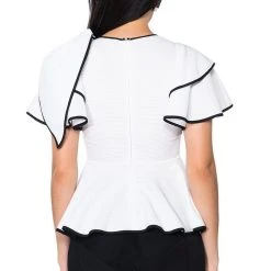 HEAVEN SENT SHORT SLEEVE PEPLUM BLOUSE -helmut shop heaven sent short sleeve peplum blouse white 6 6