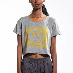 HERE FOR THE GOOD TIMES CROPPED CREW NECK TSHIRT -helmut shop here for the good times cropped crew neck tshirt heather grey 3 3